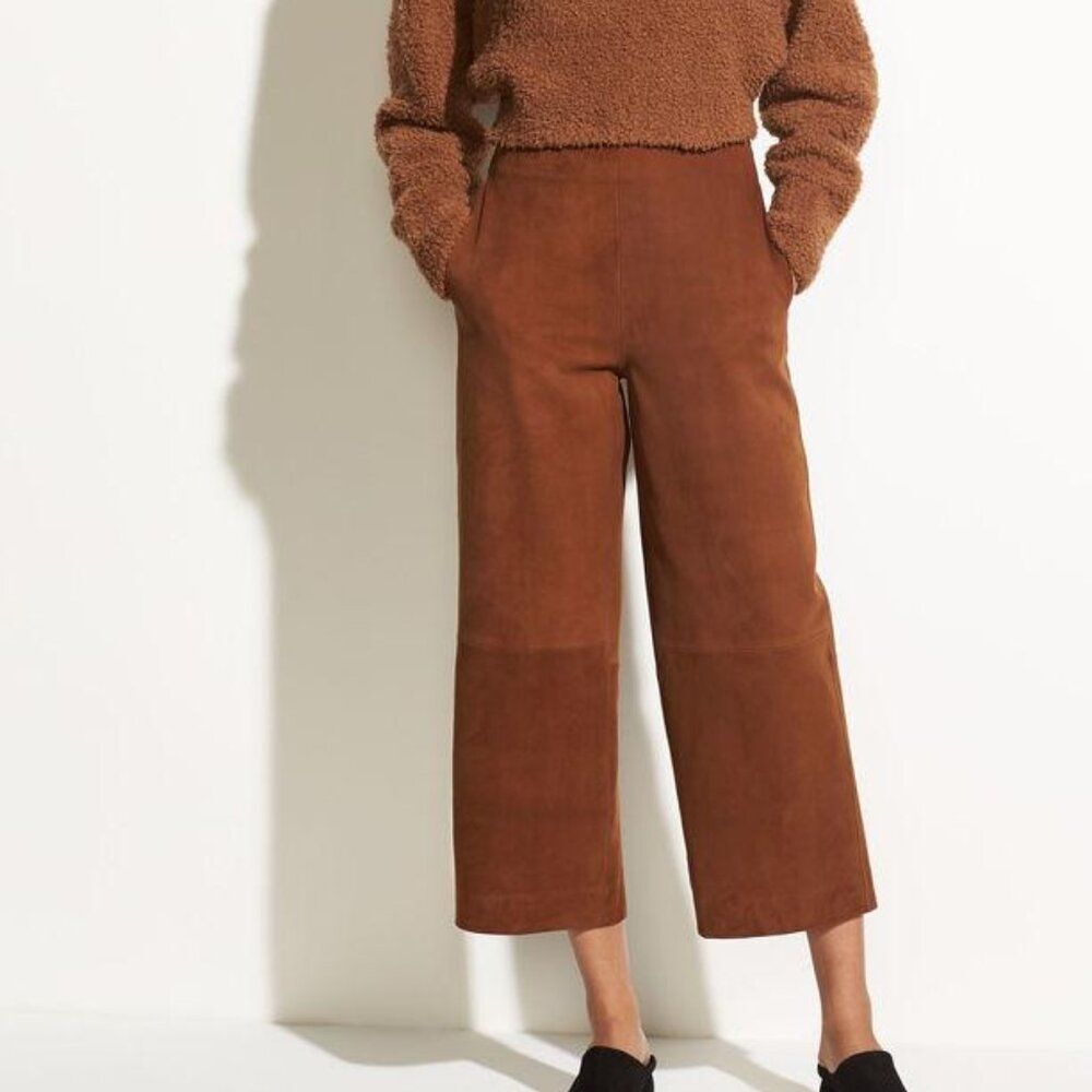 Vince Auburn Lamb Leather Suede Side-Zip Culottes Size 0 Quiet Luxury